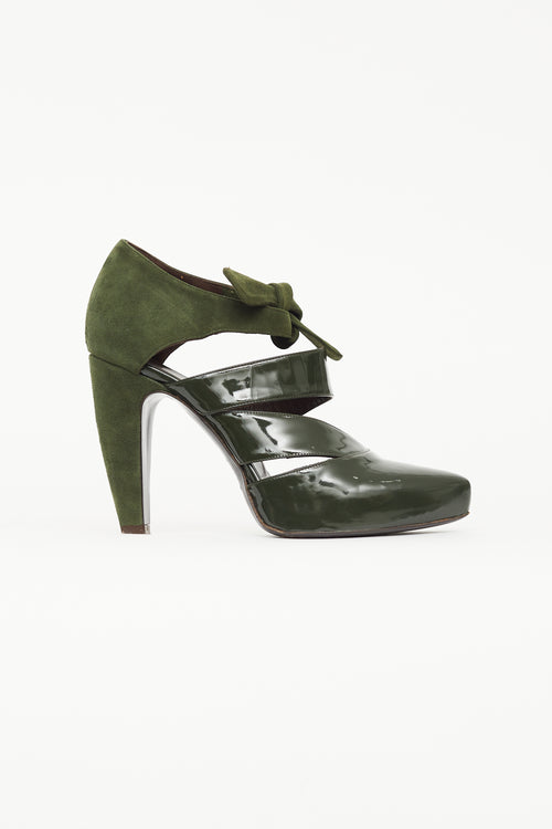 Balenciaga Green Suede 
Patent Cage Heel