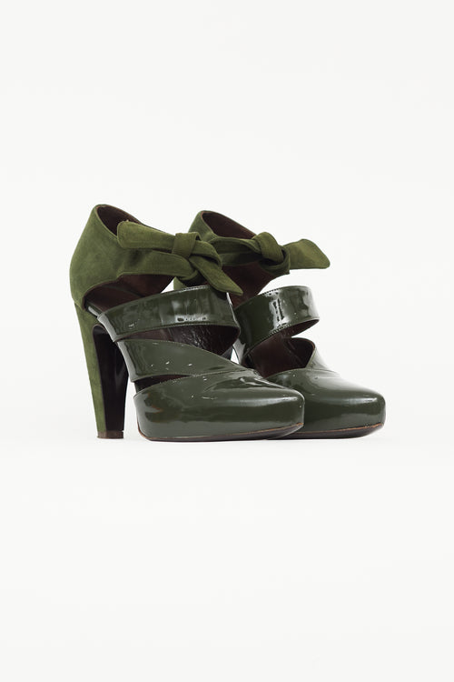 Balenciaga Green Suede 
Patent Cage Heel