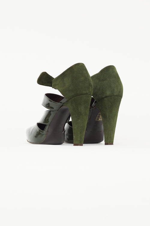 Balenciaga Green Suede 
Patent Cage Heel