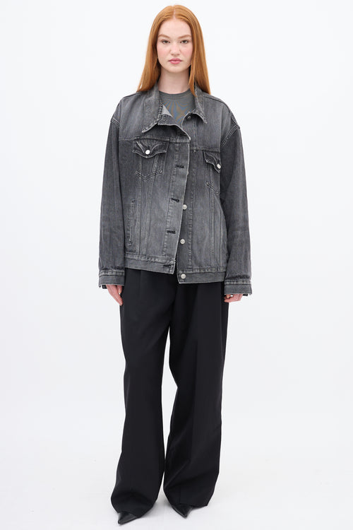 Balenciaga Grey Asymmetrical Pulled Denim Jacket