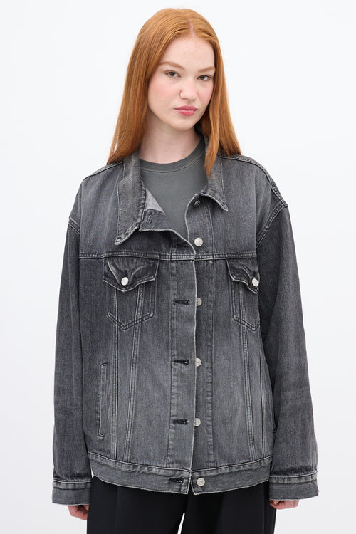 Balenciaga Grey Asymmetrical Pulled Denim Jacket