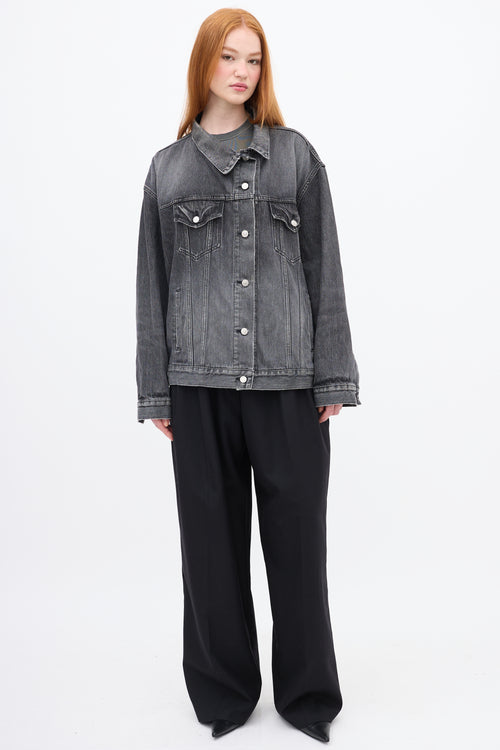 Balenciaga Grey Asymmetrical Pulled Denim Jacket