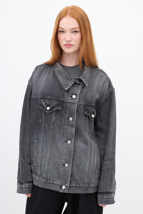 Balenciaga Grey Asymmetrical Pulled Denim Jacket