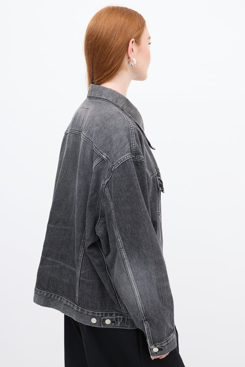 Balenciaga Grey Asymmetrical Pulled Denim Jacket