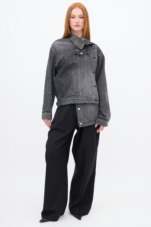 Balenciaga Grey Asymmetrical Pulled Denim Jacket