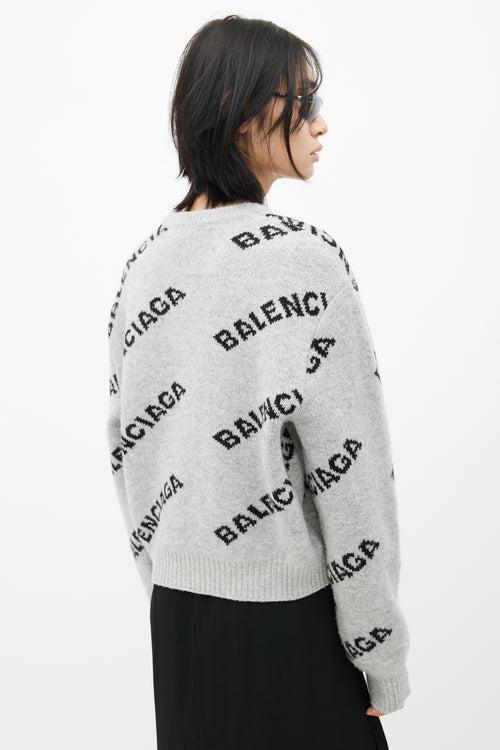 Balenciaga Grey 
Black Knit Logo Cropped Sweater