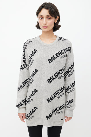 Balenciaga Grey 
Black Knit Logo Sweater