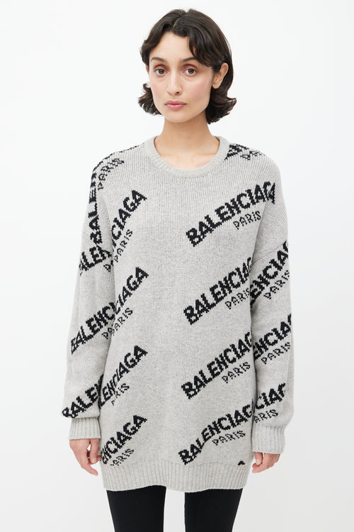 Balenciaga Grey 
Black Knit Logo Sweater