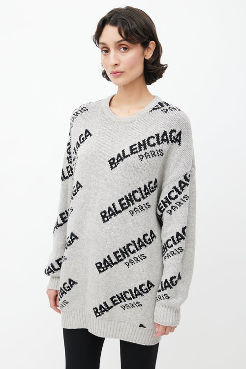 Balenciaga Grey 
Black Knit Logo Sweater