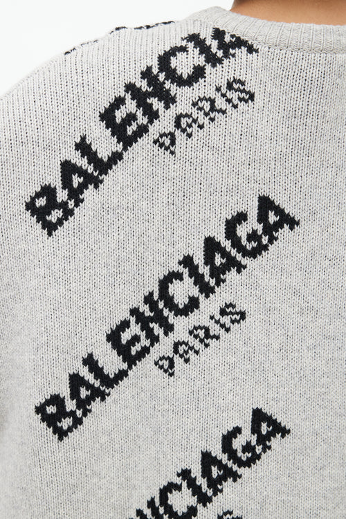 Balenciaga Grey 
Black Knit Logo Sweater