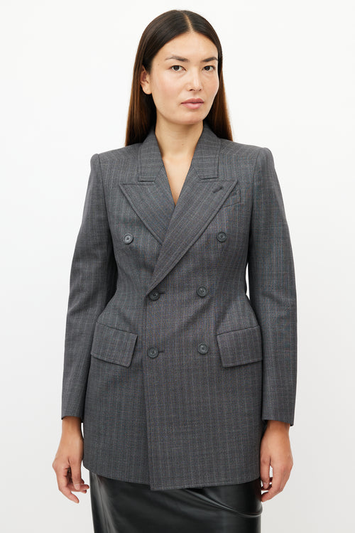 Balenciaga Grey Hourglass Prince Of Wales Wool Blazer