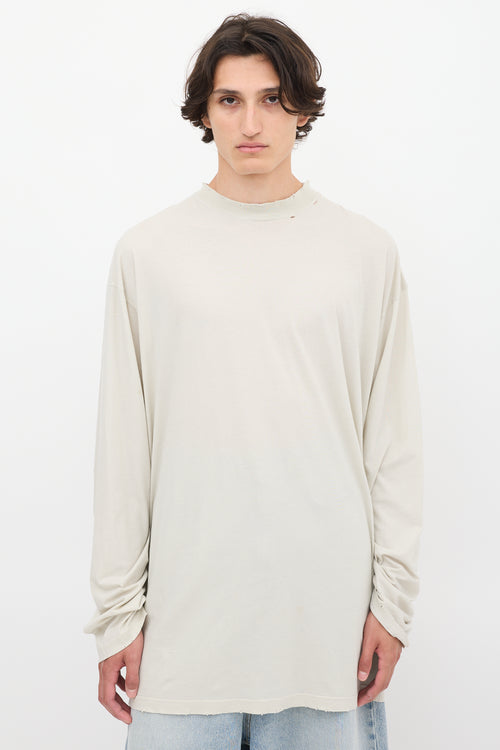 Balenciaga Grey Logo Neck Distressed Long Sleeve T-Shirt