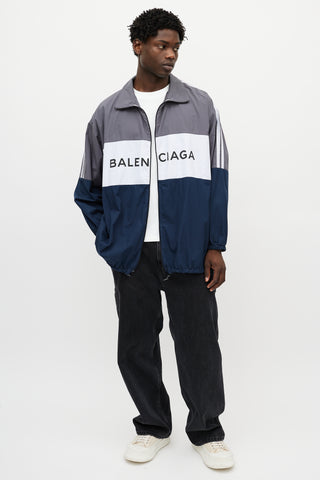 Balenciaga Grey 
Multicolour Logo Striped Track Jacket