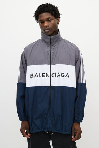 Balenciaga Grey 
Multicolour Logo Striped Track Jacket