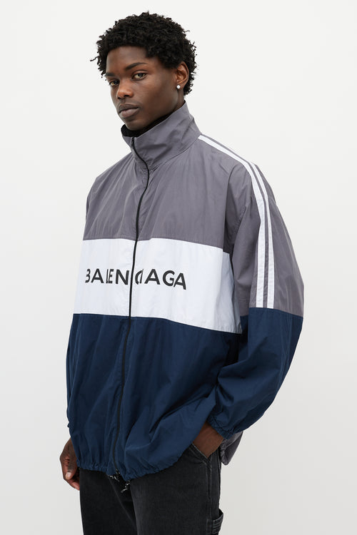 Balenciaga Grey 
Multicolour Logo Striped Track Jacket