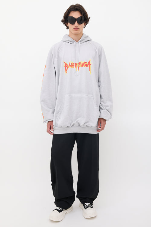 Balenciaga Grey 
Multicolour Metal Logo Oversized Hoodie