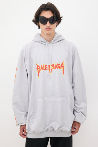 Balenciaga Grey 
Multicolour Metal Logo Oversized Hoodie