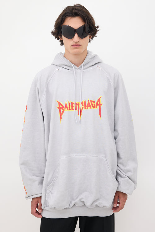 Balenciaga Grey 
Multicolour Metal Logo Oversized Hoodie