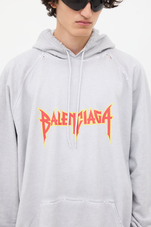 Balenciaga Grey 
Multicolour Metal Logo Oversized Hoodie