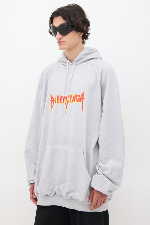 Balenciaga Grey 
Multicolour Metal Logo Oversized Hoodie