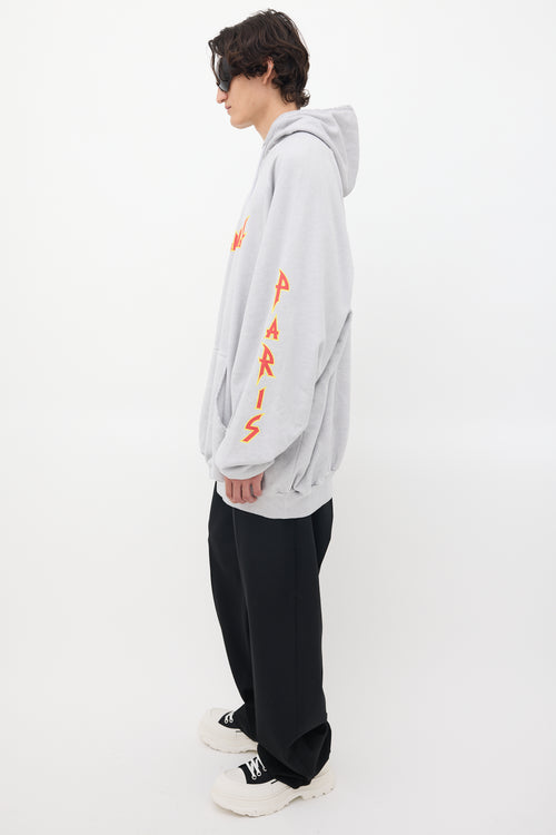 Balenciaga Grey 
Multicolour Metal Logo Oversized Hoodie