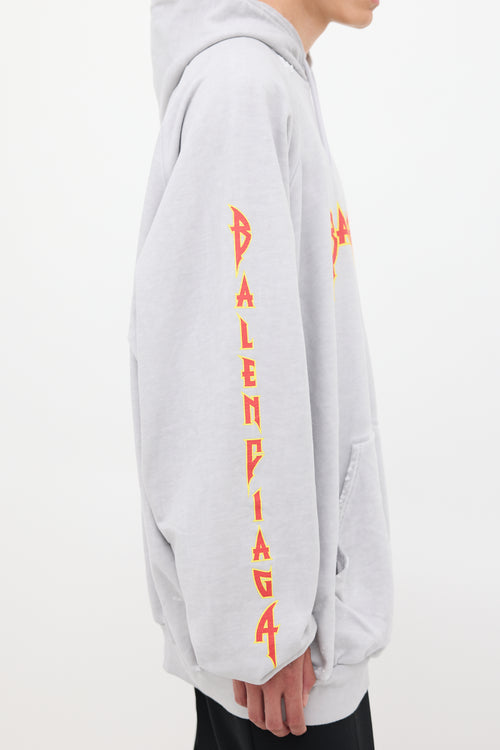 Balenciaga Grey 
Multicolour Metal Logo Oversized Hoodie