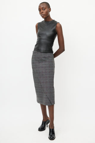 Balenciaga Grey 
Multicolour Structured Plaid Wrap Skirt