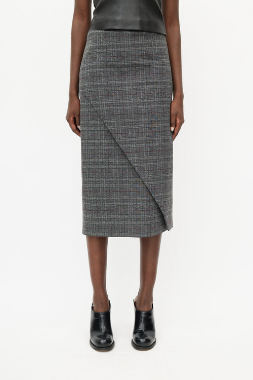 Balenciaga Grey 
Multicolour Structured Plaid Wrap Skirt