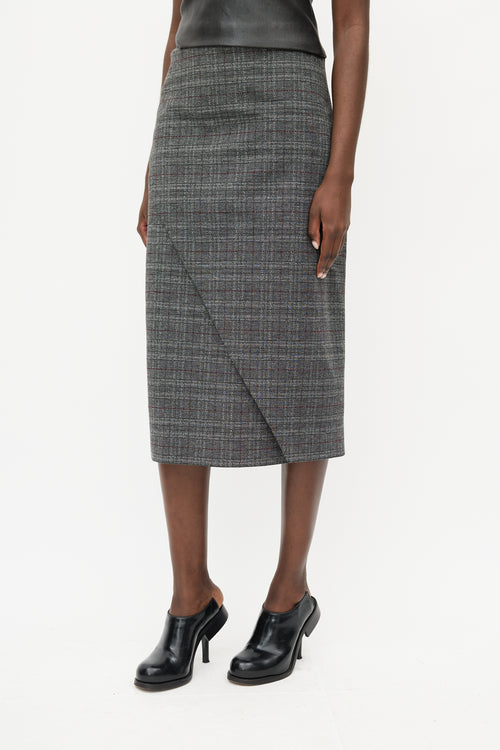 Balenciaga Grey 
Multicolour Structured Plaid Wrap Skirt