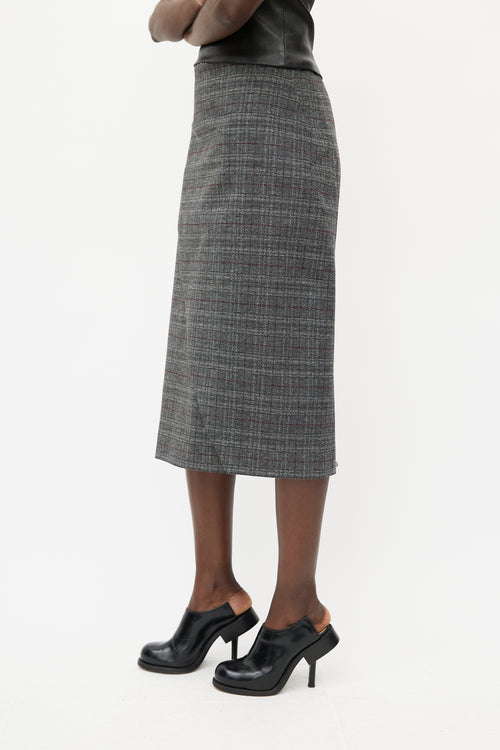 Balenciaga Grey 
Multicolour Structured Plaid Wrap Skirt