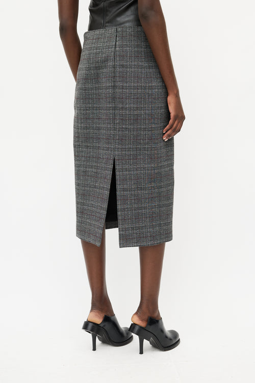 Balenciaga Grey 
Multicolour Structured Plaid Wrap Skirt