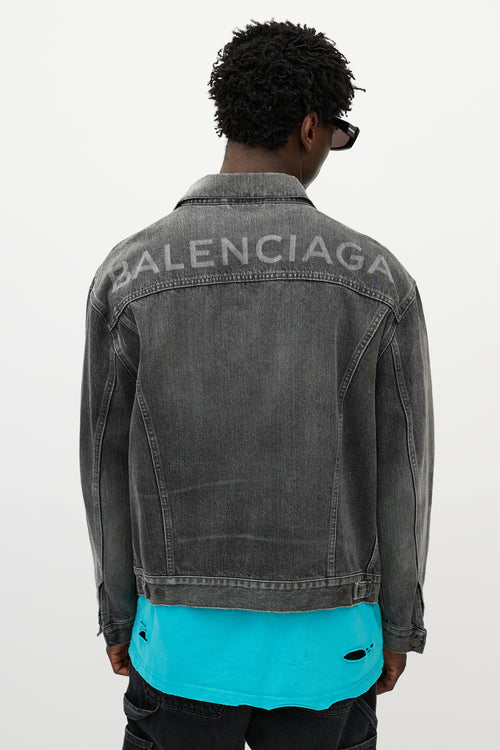 Balenciaga Grey Washed Denim Logo Jacket