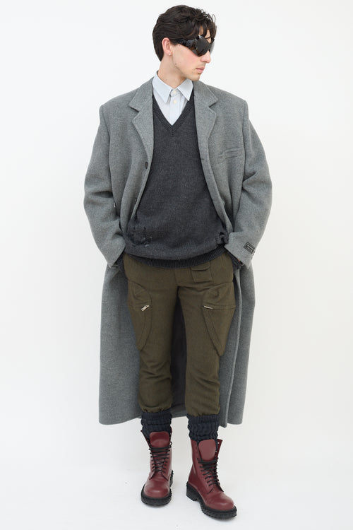 Balenciaga Grey Wool Three Pocket Long Coat