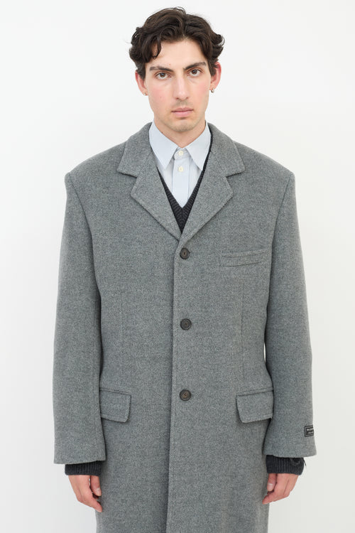 Balenciaga Grey Wool Three Pocket Long Coat