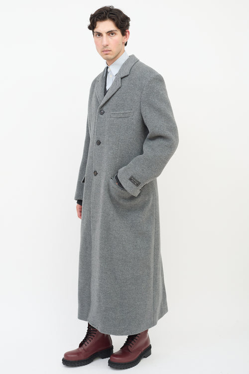 Balenciaga Grey Wool Three Pocket Long Coat