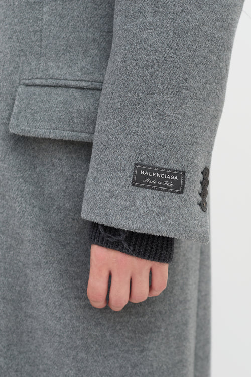 Balenciaga Grey Wool Three Pocket Long Coat