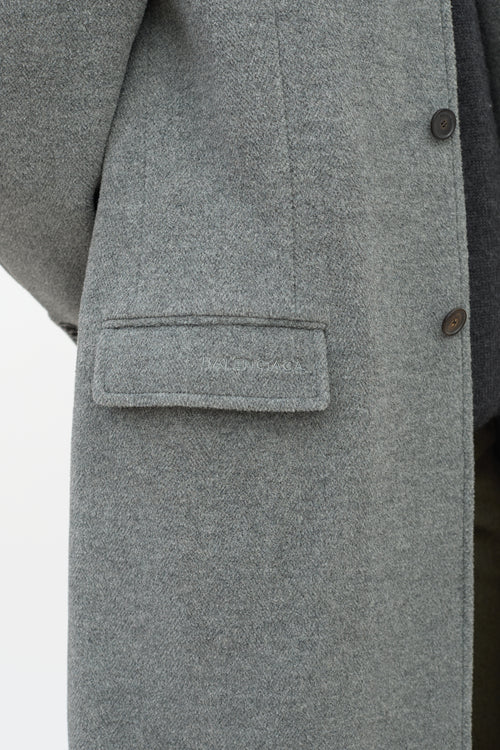 Balenciaga Grey Wool Three Pocket Long Coat