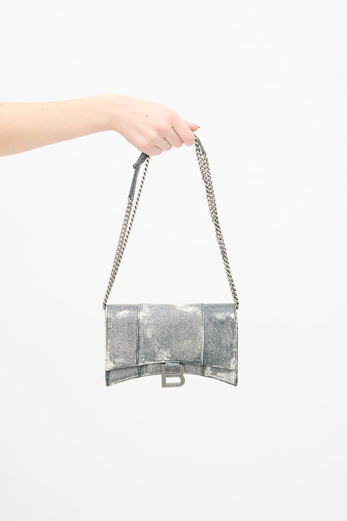 Balenciaga Grey Leather Printed Hourglass Wallet On Chain Bag