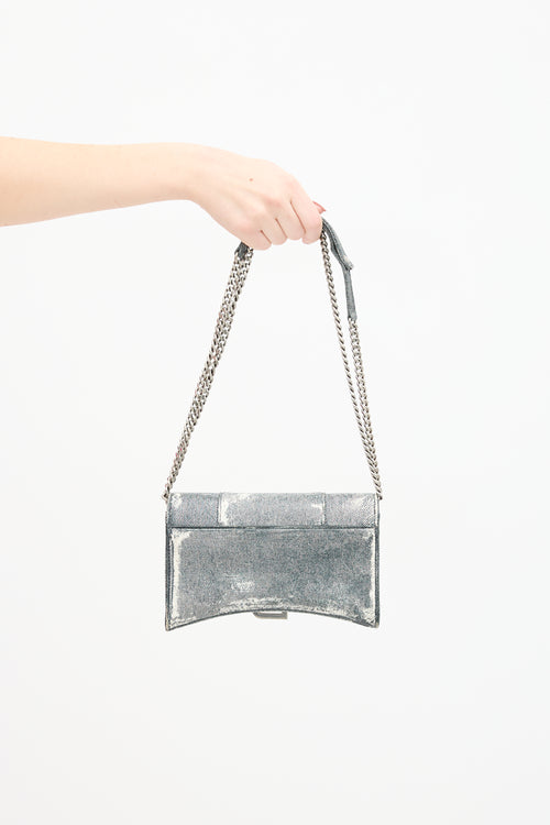 Balenciaga Grey Leather Printed Hourglass Wallet On Chain Bag