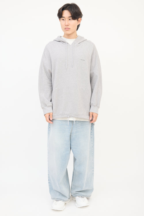 Balenciaga Heather Grey Oversized Drawstring Logo Hoodie