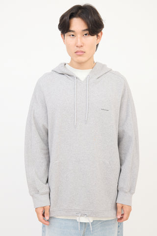 Balenciaga Heather Grey Oversized Drawstring Logo Hoodie