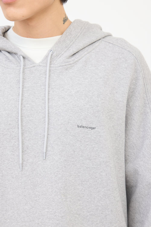 Balenciaga Heather Grey Oversized Drawstring Logo Hoodie