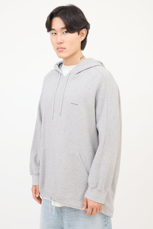 Balenciaga Heather Grey Oversized Drawstring Logo Hoodie