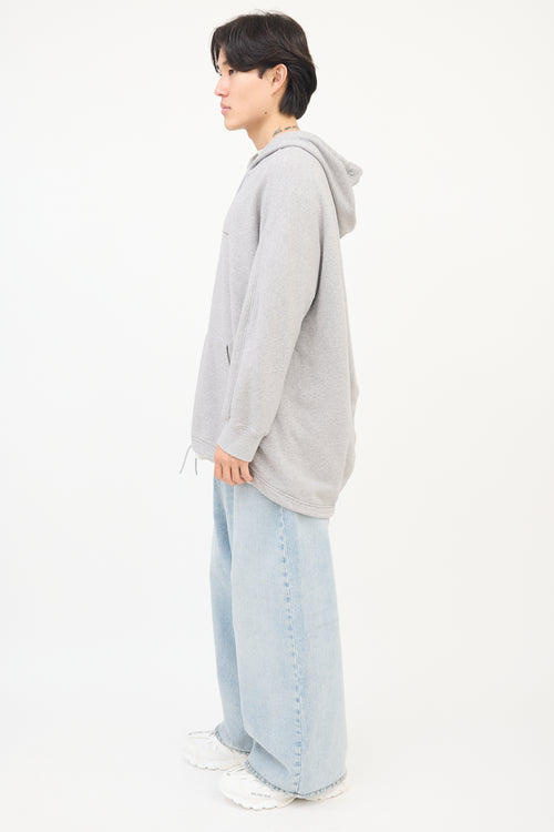 Balenciaga Heather Grey Oversized Drawstring Logo Hoodie