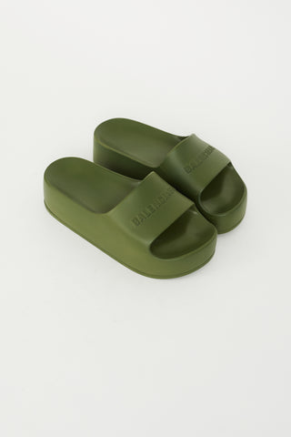 Balenciaga Khaki Green Rubber Chunky Logo Slide