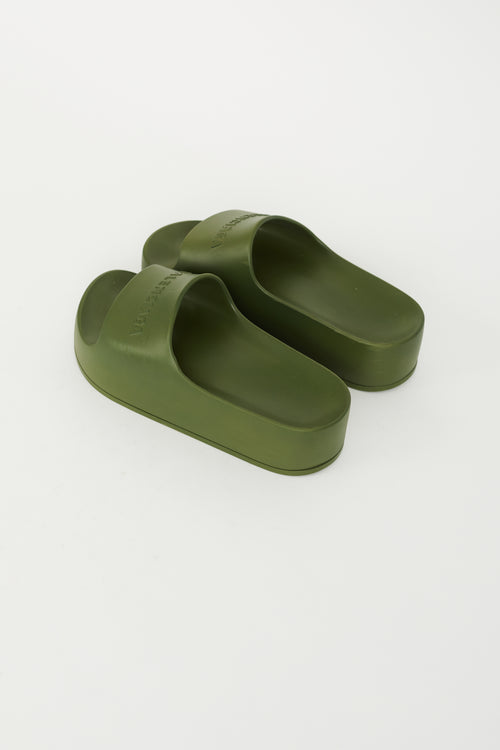 Balenciaga Khaki Green Rubber Chunky Logo Slide