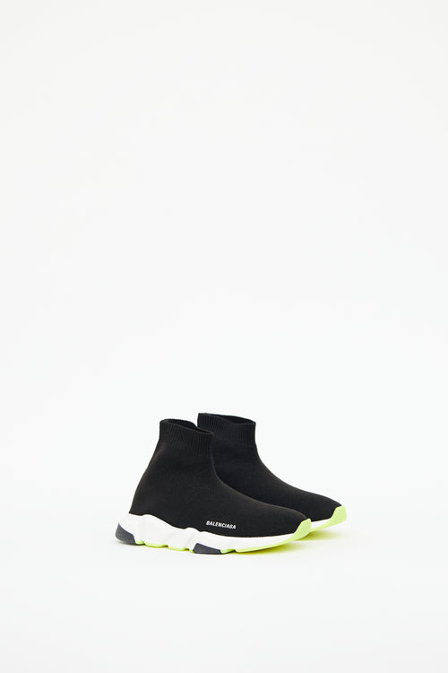 Kids Black 
Neon Green Speed Knit Sneaker