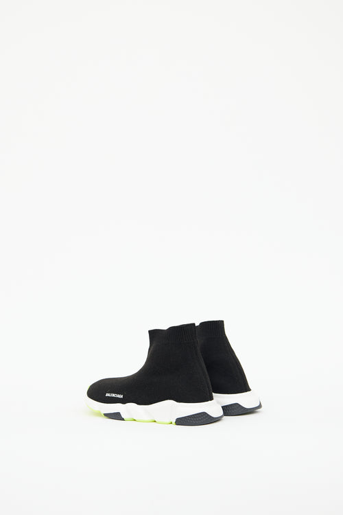 Kids Black 
Neon Green Speed Knit Sneaker