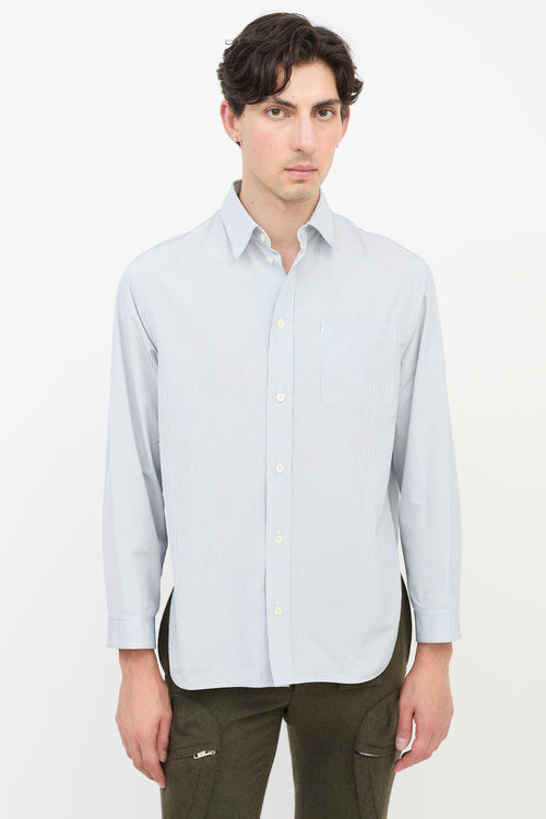 Balenciaga Light Blue Cotton One Pocket Striped Shirt