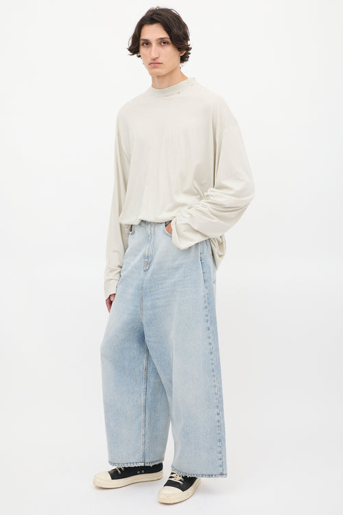 Balenciaga Light Wash Wide Leg Drop Seat Jeans